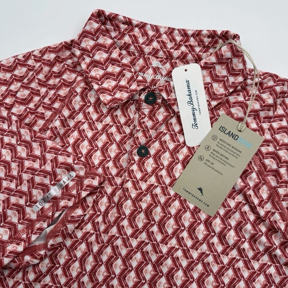NWT Tommy Bahama IslandZone Fresco Geo Golf Polo Shirt Men’s Size XL Red Ginger